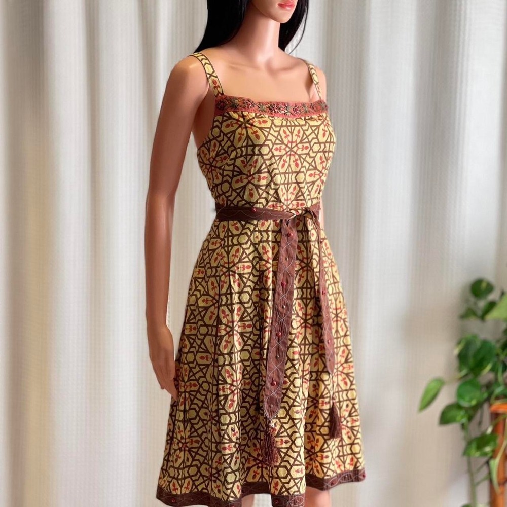 Vintage Yoana Baraschi Anthropologie Geometric Print Dress Cottagecore Size 10